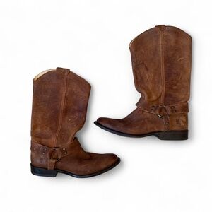 Frye Brown Wyatt Harness Cowboy Boots